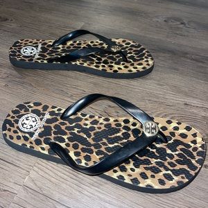 Tory Burch cheetah rubber flip flops